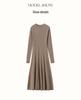 Women's Cashmere Ribbed Midi Dress - Autumn/Winter Solid Color, Slimming Over-Knee Wool Sweater.