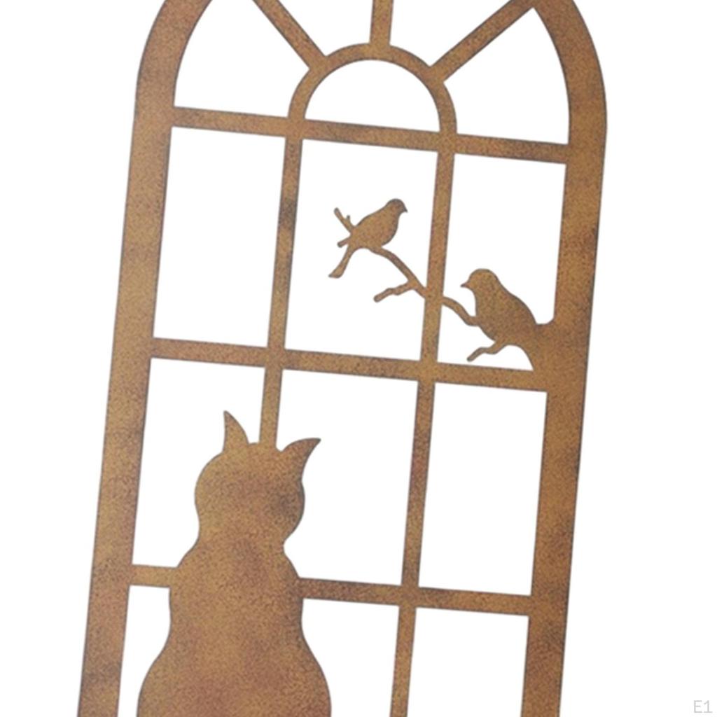 Cat Window Silhouette Metal Wall Decor Hanging Distressed Decoration Animal Statue for