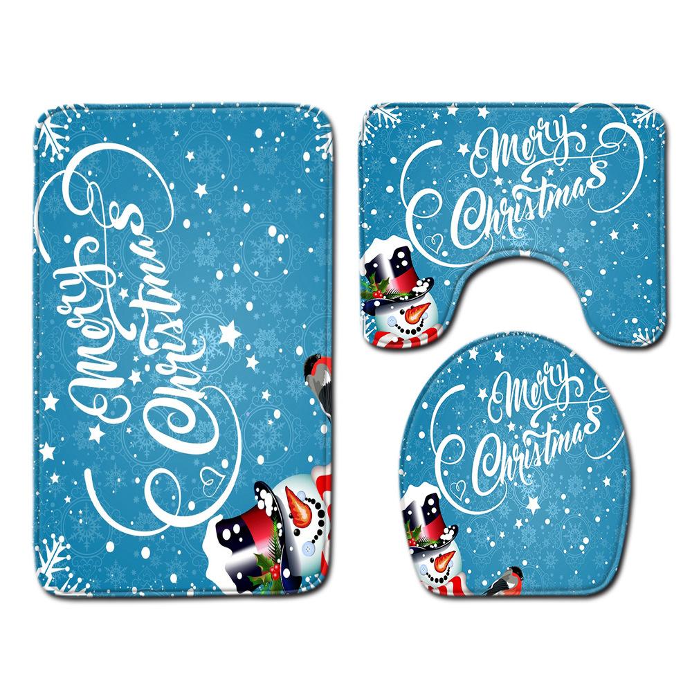 Christmas Shower Curtain Floor Mat Combination Four-Piece Set Bathroom Toilet Carpet Shower Room Mat Foot Mat