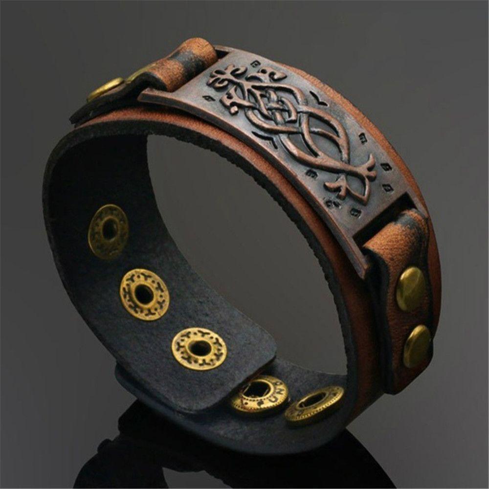 Vintage Wide Alloy Buckle Leather Wristband Cuff Bracelet Punk Snap Bracelet Wrap Bangle