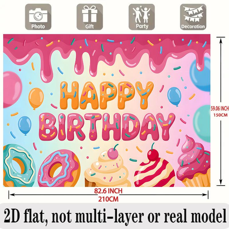 Party Backdrop Flat Donuts Cupcakes Balloons Sprinkles Pattern Event Photo Background Birthday Party Decor