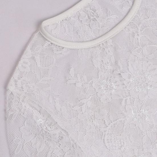 O-Neck Long Sleeve Embroidery Pattern Crop Top Women See-Through Floral Lace Blouse