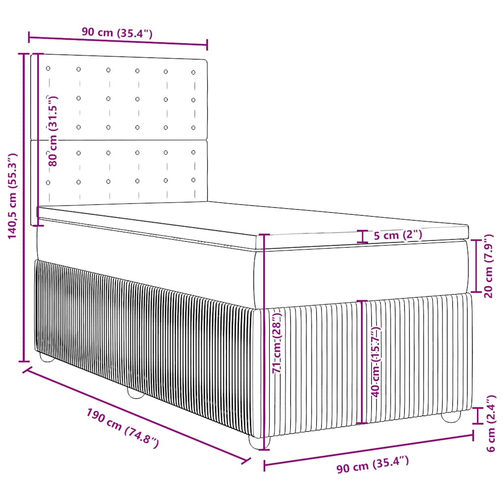 Box Spring Bed with Mattress Black 90 x 190 cm Velvet