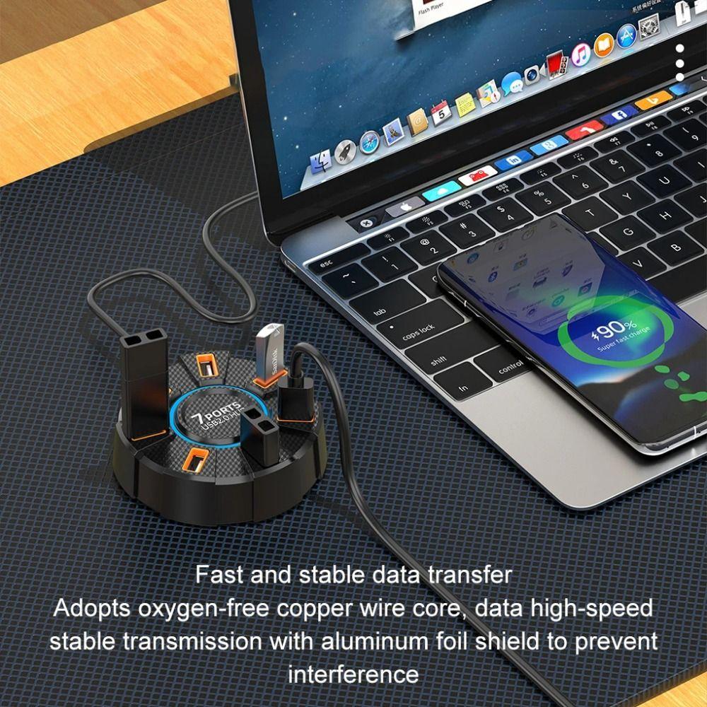 USB-разветвитель 7 портов Множественный расширитель RGB-подсветка Мульти-разветвитель Адаптер Адаптер зарядного устройства