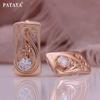 PATAYA Круглые серьги из розового золота 585 пробы с инкрустацией белого цвета в древнегреческом стиле из искусственного циркона