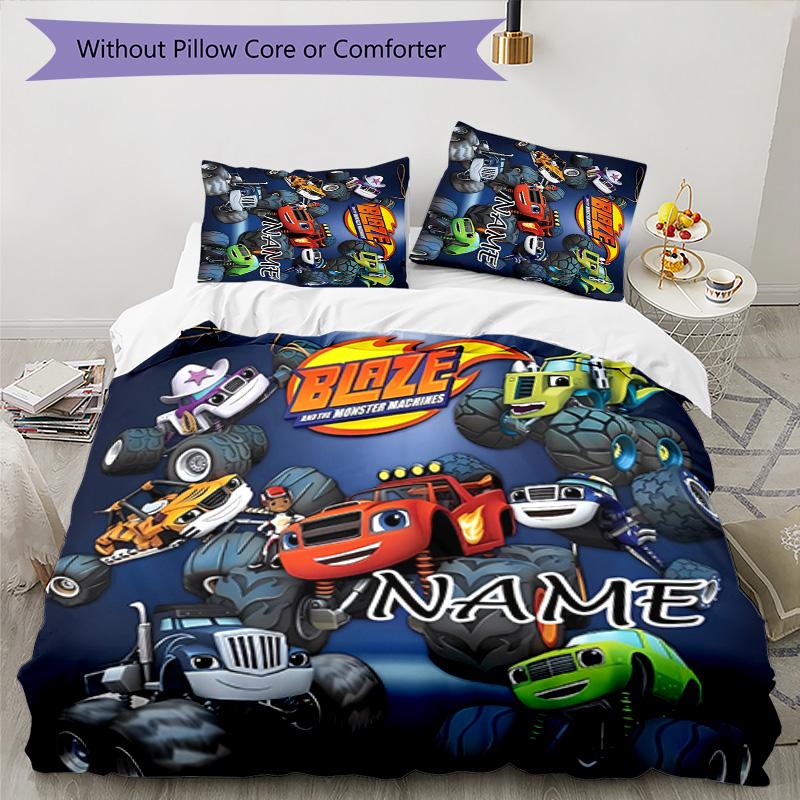 3pcs Blaze and the Monster Machines1 Cover Set - Personalized Name, HD Printed Bedding with 1 Cover and 2 Pillowcases - Perfect for Home Decor,