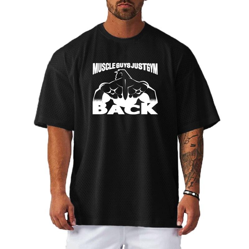 Muscleguys New Loose Bodybuilder T-shirt Summer Breathable Mesh Fitness Clothing Creative Printing Short-sleeved