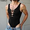 Men's Sleeveless Bandage Pinstripe Slim Fit Underwear Jumpsuits Rompers