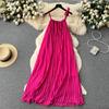 Pleated Solid Chiffon Party Dress Summer Two Layers Straps Oversize Vacation Long Dress Beach  Women Dresses
