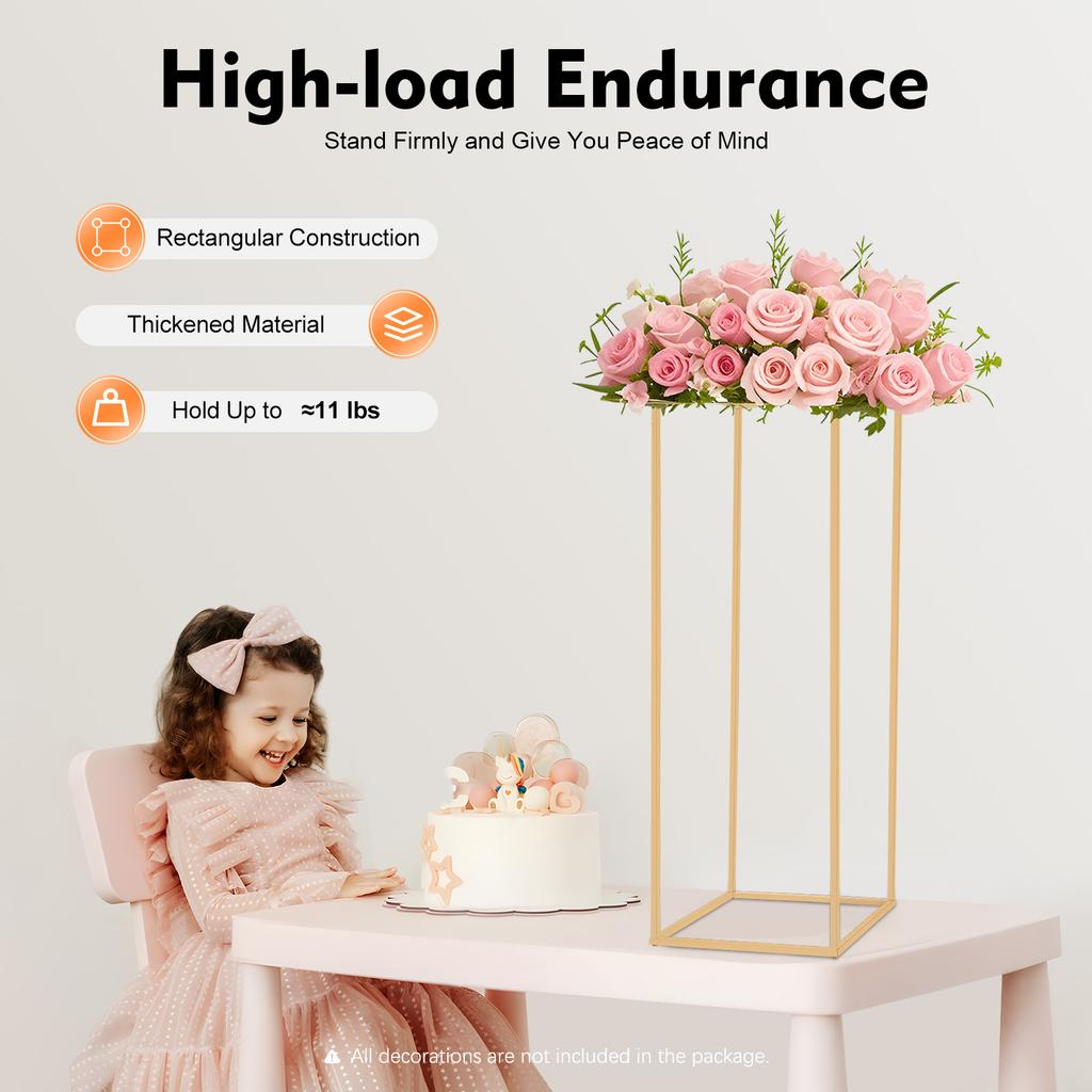 Gold Modern Wedding Flower Stand Metal Centerpiece, Rectangular Table Decor Holder for Party Event Display