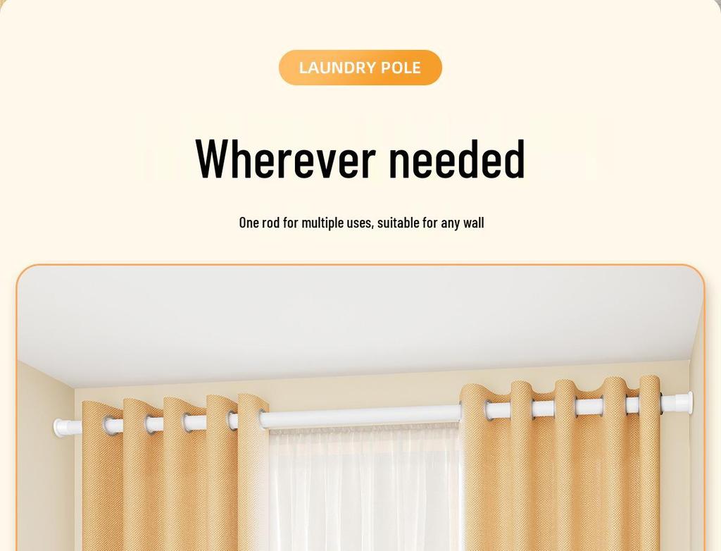 Телескопический карниз: Безударный, многоцелевой для спальни, гардероба, гостиной, душа или сушки одежды.