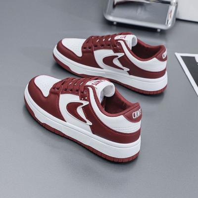 Бордовые классические кроссовки, женская осенняя повседневная обувь из кожи из микрофибры, универсальные ретро-кеды на шнуровке.