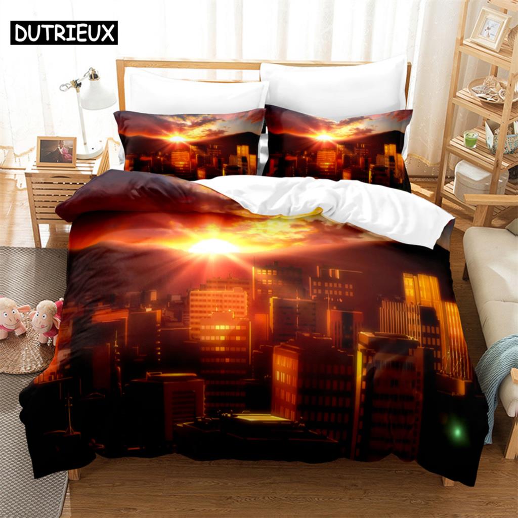 Early morning city 3D Digital Bedding Set,Duvet Cover + Pillowcase,Popular Style 2/3 pcs.(No padding No sheet) queen bedding set
