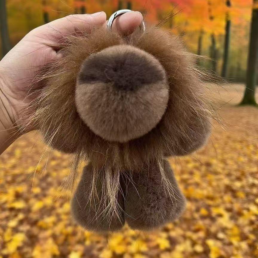 Подлинный мех енота и кролика рекс Шарм для сумки «Маленький львенок» - Милая плюшевая кукла Модный женский аксессуар