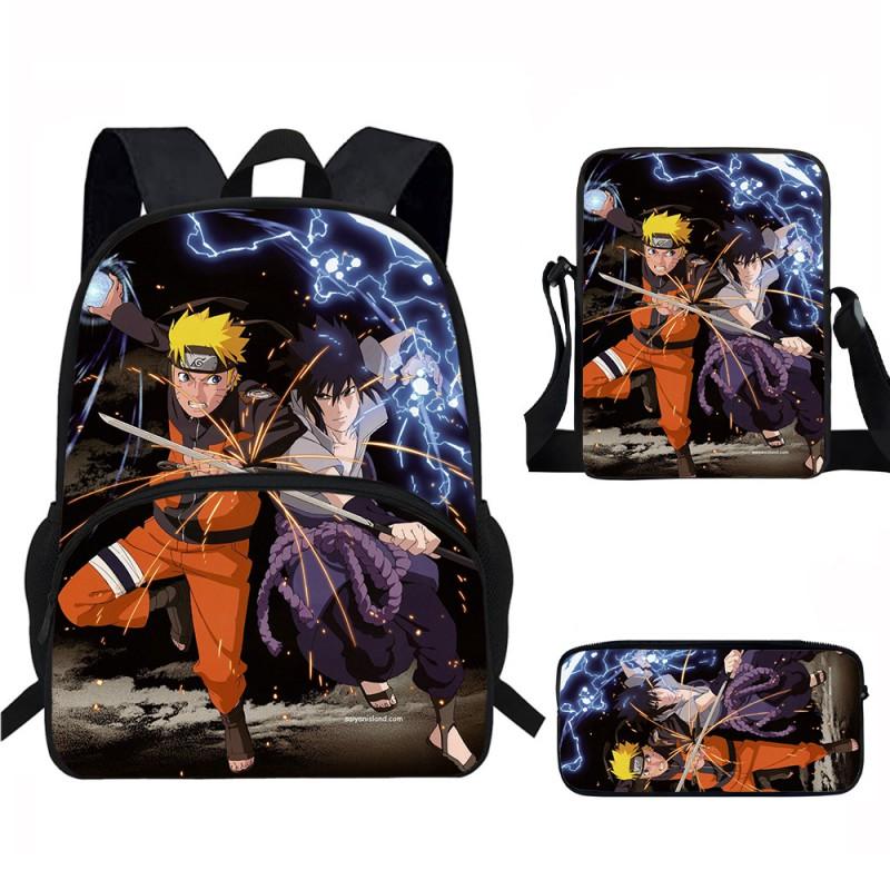 Naruto Kids School Backpack With Front Cartoon Pocket Oxford Fabric Dual-Strap Bag Elementary Students