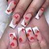 24Pcs/Set Quick Nails Frosted French Red Heart False Nials Sticker Wearable Waterproof Manicure Finished Nails