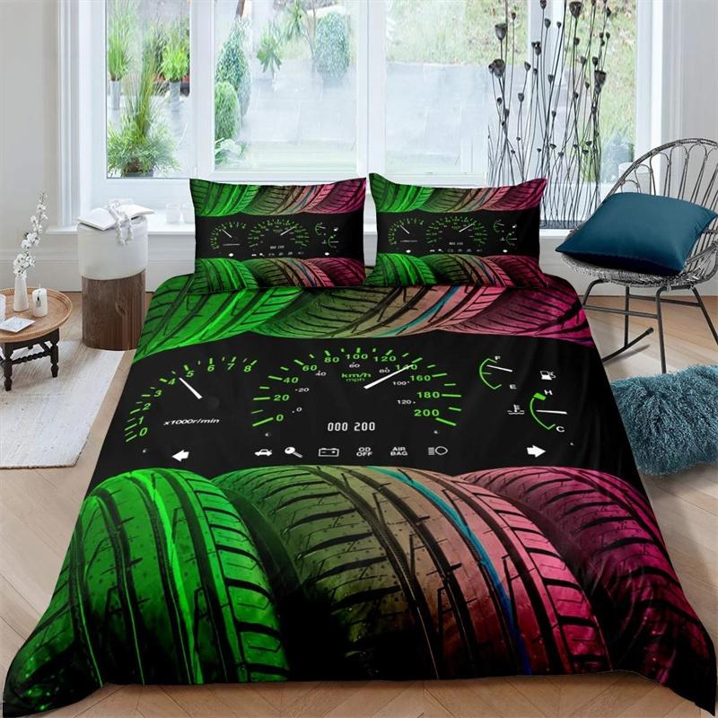 Race Car King Queen Duvet Cover Cool Speed Racing Bedding Set Teens Men Black Sport Car Quilt Cover Polyester Comforter Cover