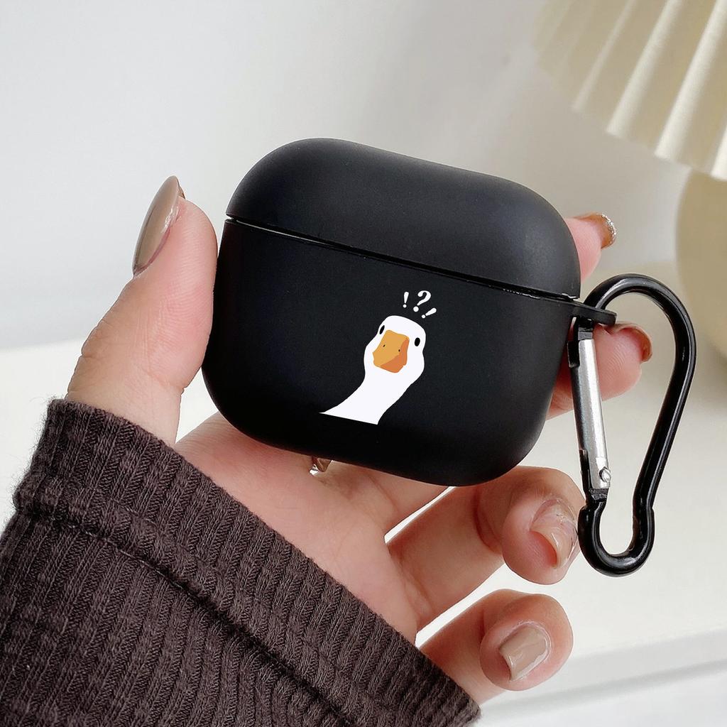 Мультяшная Утка Сомнения с Крючком для Airpod Pro 3 Pro2 Черный Защитный Чехол Силиконовый Чехол для Apple Airpods 2 1 Чехлы для Наушников