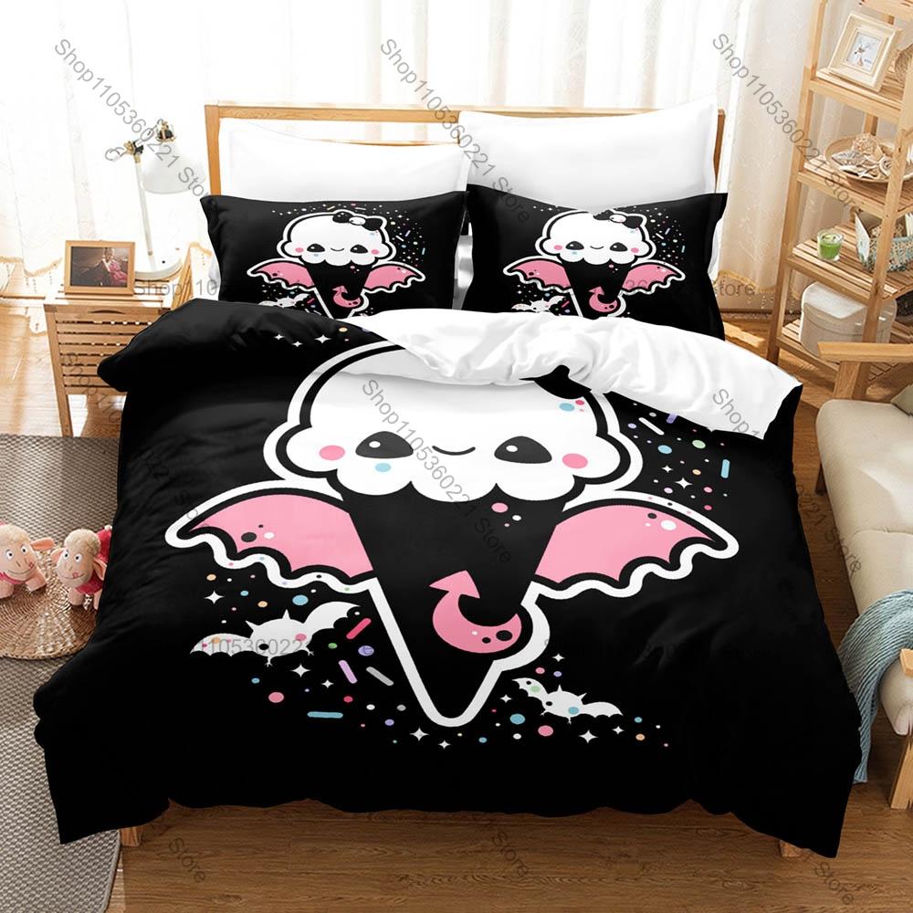 Dreamy Pastel Tone Witchy Cat Skull Collage Cute Spooky Gothic Art Bedding Set 1 Duvet Cover + 2 Pillowcases Alternative Style