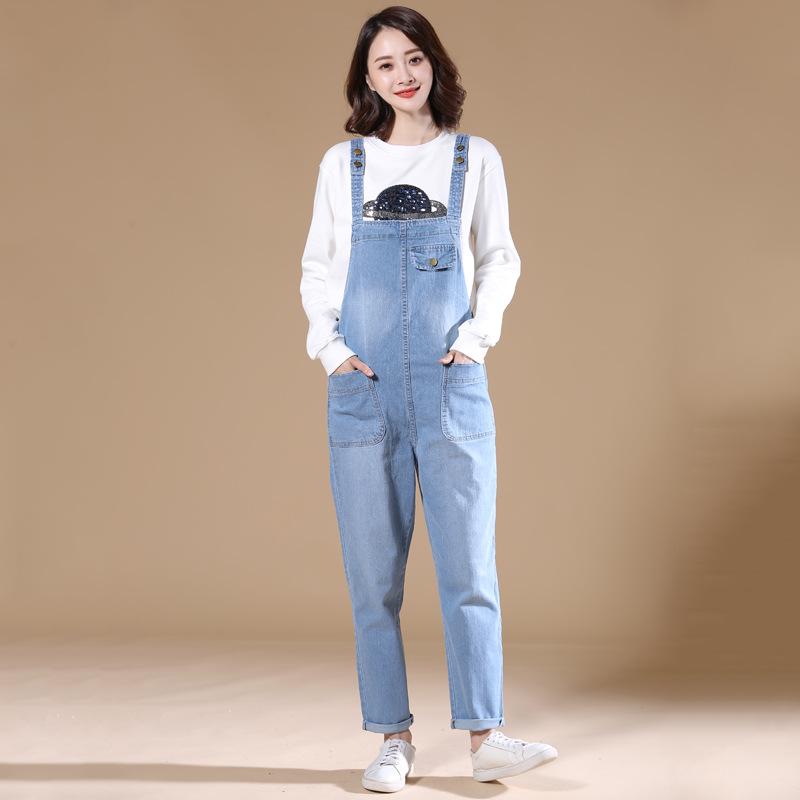 Women Casual Denim Jumpsuit Overalls Fashion Streetwear Casual High Waist Pockets Front Full Length Romper Playsuit Plus Size