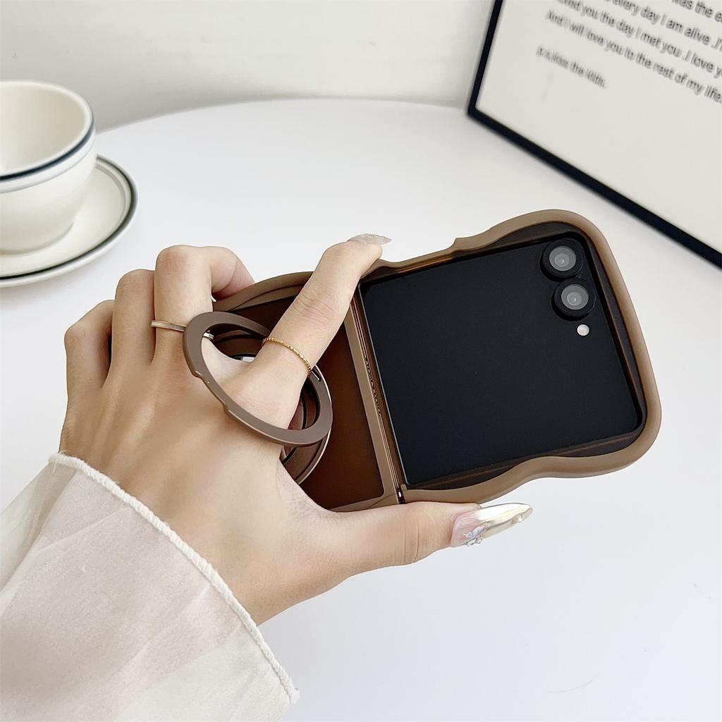 Магнитный чехол-зеркало с вращающейся подставкой для Samsung Galaxy Z Flip7 5G, TPU+PC чехол для телефона с волнистым краем