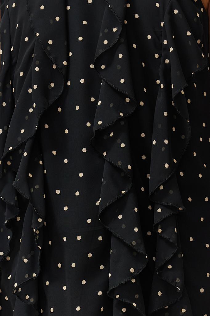 Women's Dress New Season Fashion Black Polka Dot Flounced Chiffon Lined Mini Woven Dress