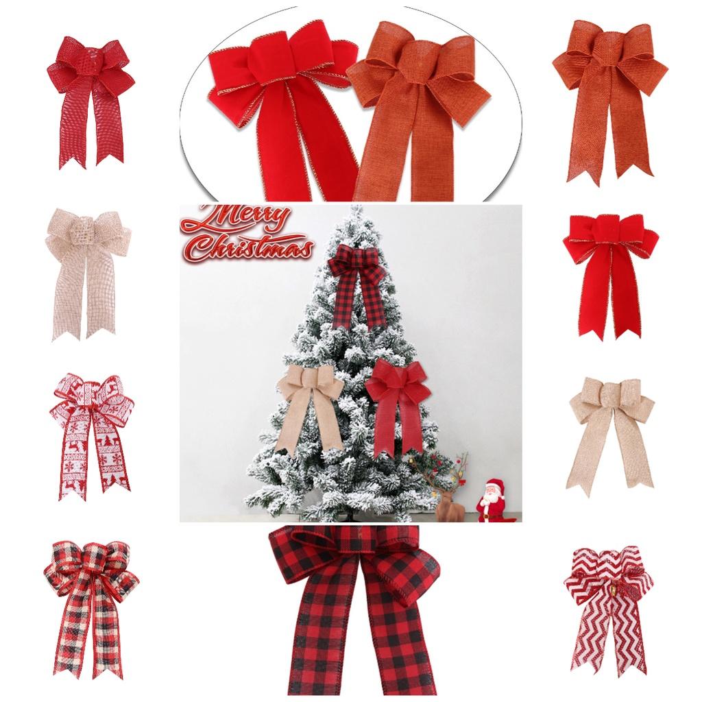 Christmas Decorations Red Plush Striped Burlap Bow Festive Holiday Wreath And Tree Ornament