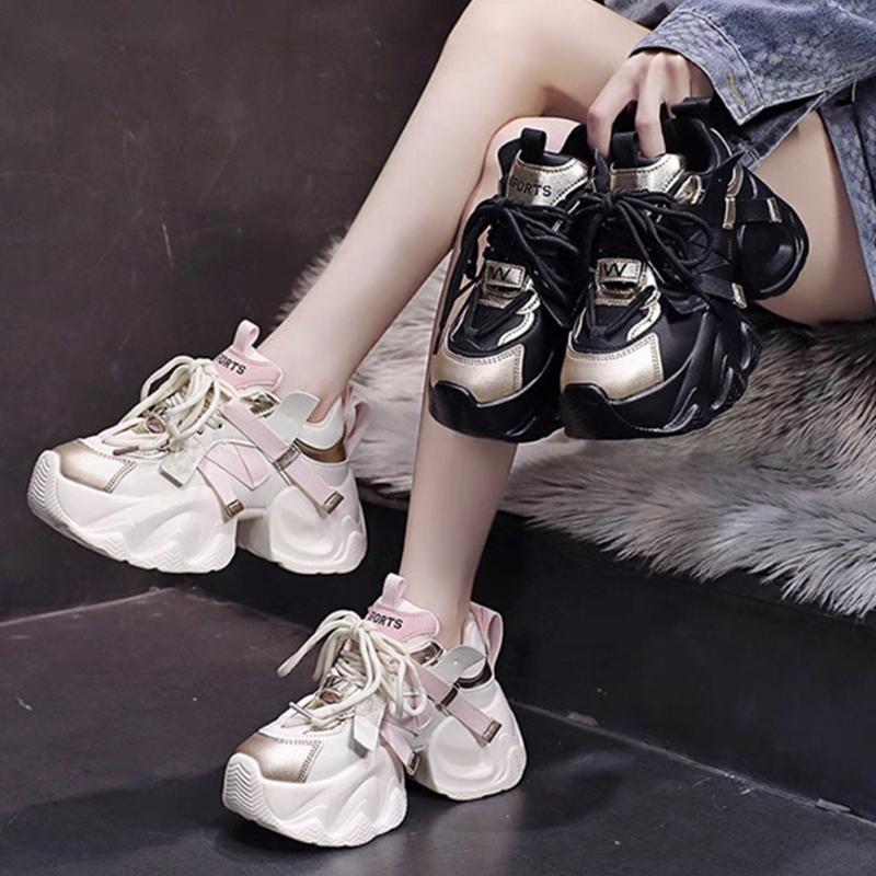Женские прогулочные кроссовки, осенние туфли на высокой платформе со шнуровкой, дышащая кожаная обувь, зимняя повседневная обувь на танкетке 10 см