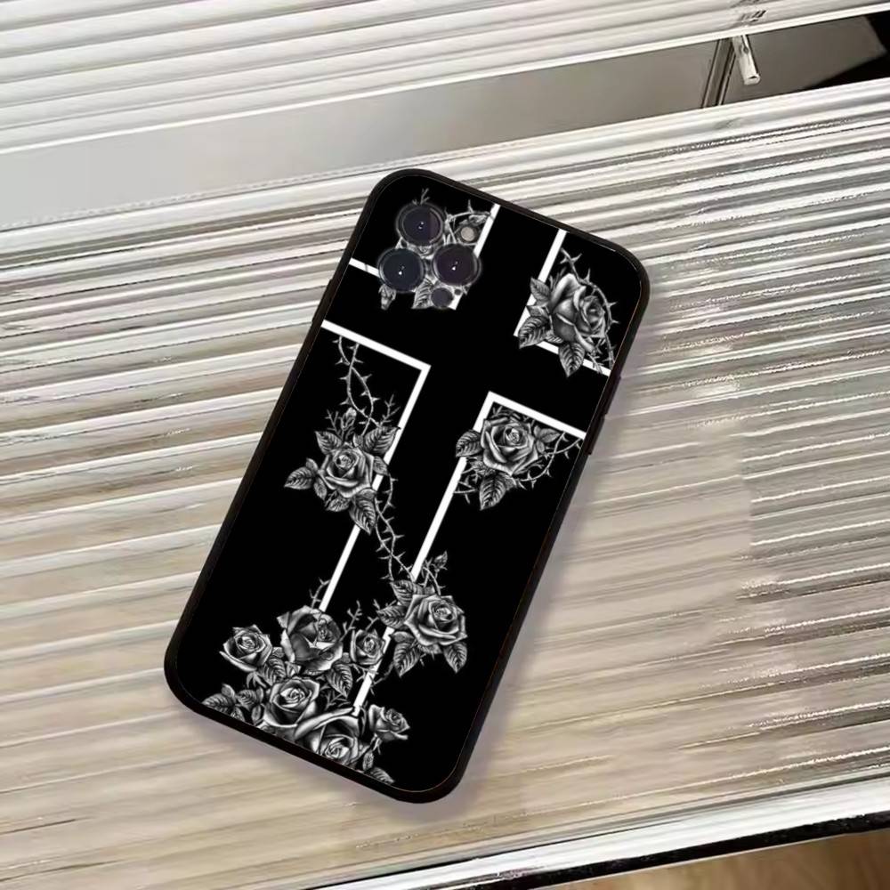 C-Cool Dark Catgothic C-Cross Чехол для телефона iPhone 17,16,15,14,13,12,11 Plus,Pro Max,XS, Мягкий черный чехол