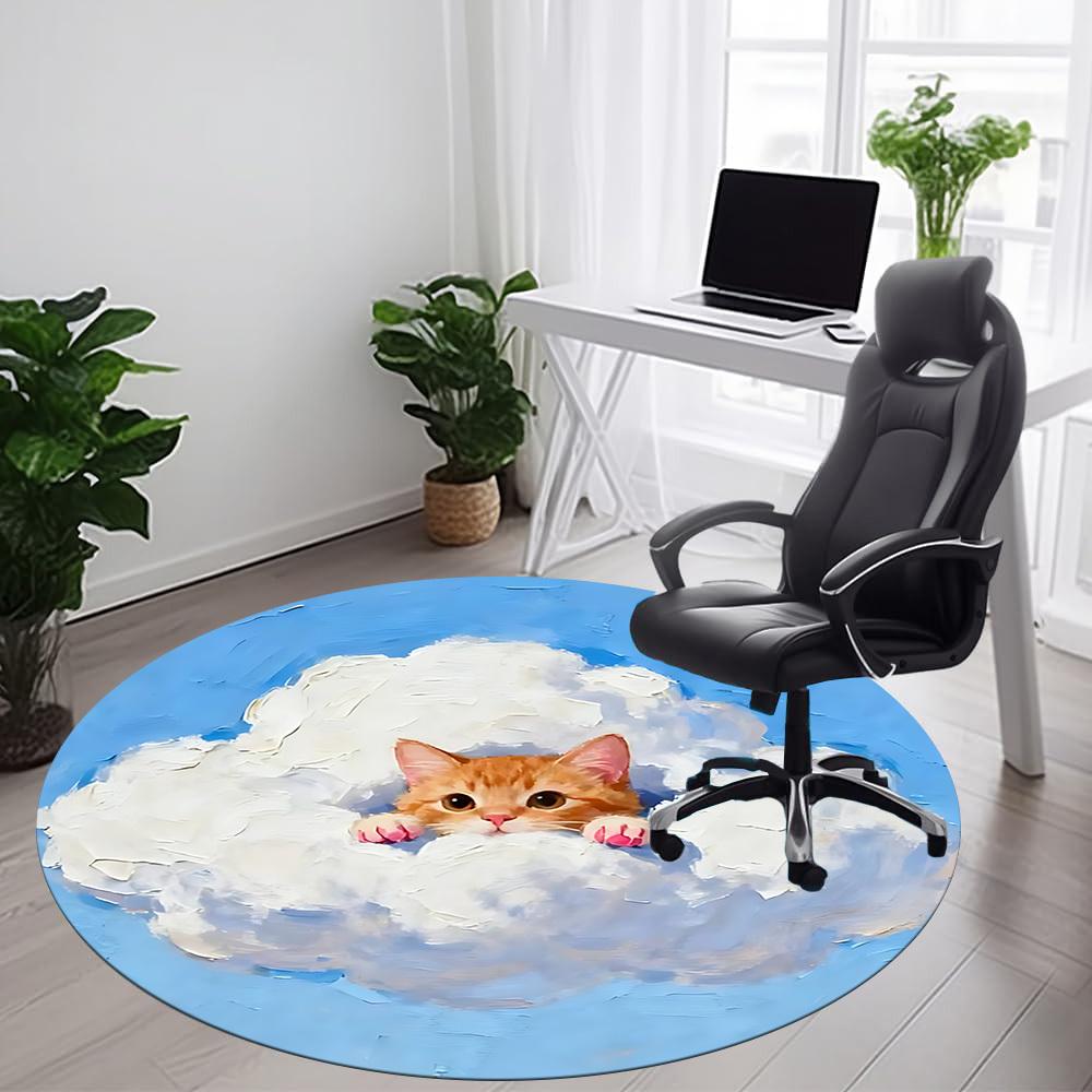 1PC Cloud Cat Office Round Area Rug, Mat Suitable ForOffice, Under Office Chairs Bedroom Living Room Home Decor, Room Deco
