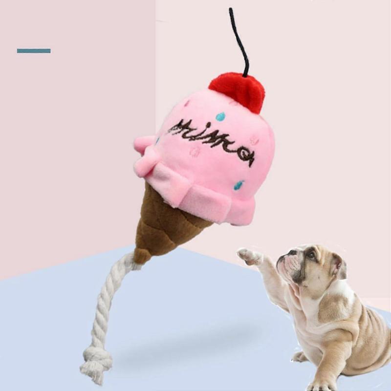 2PCS Ice Cream Dog Squeaky Toys, Puppy Chew Toys with Ropes, Dog Plush Toy for Small To Medium Dogs and Cats Pet Supplies Toys, Christmas Gift for Dog