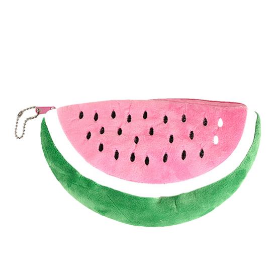 Короткая плюшевая сумка-карандаш с арбузом и полукругом, чехол для хранения канцелярских принадлежностей на молнии