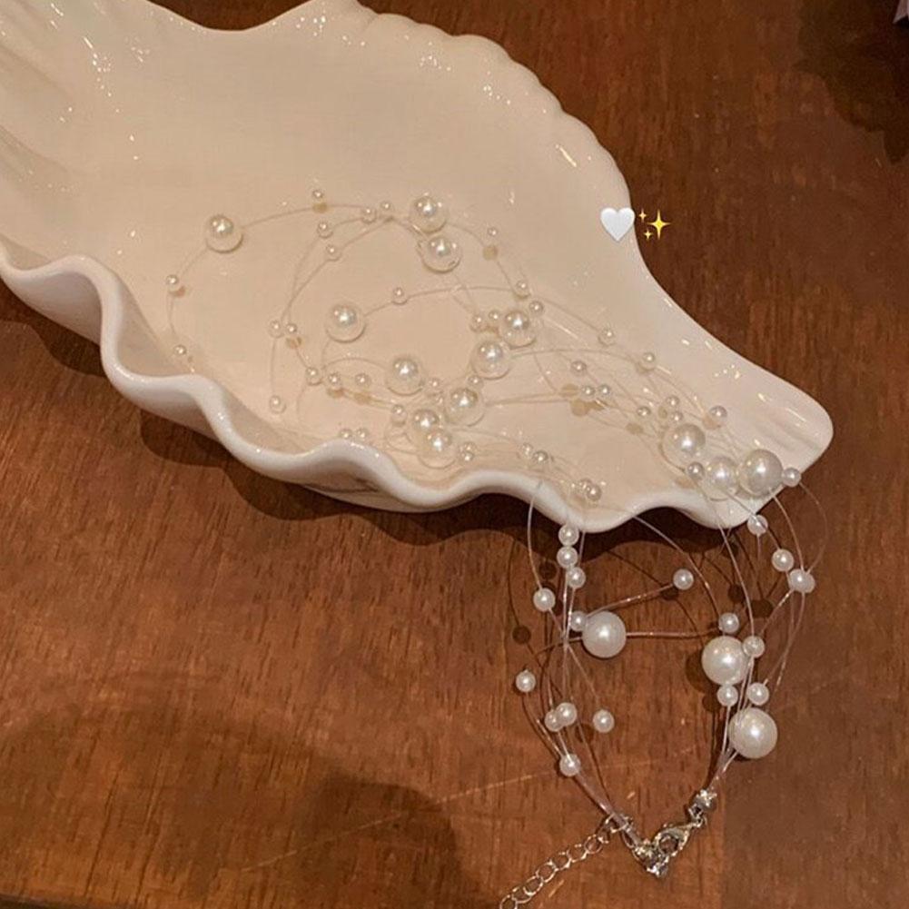 Элегантное ожерелье из белого жемчуга, женская цепочка для ключицы 2025, цепочка, высококачественный свитер, многослойное, новое Q1R0