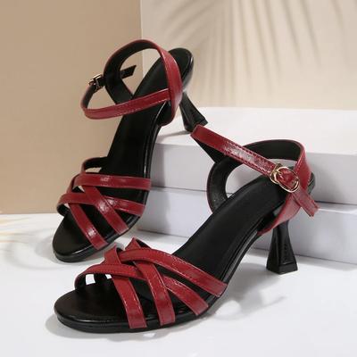 Модные сексуальные однотонные сандалии с перекрестными ремешками Женские 2025 Летние сандалии на шпильке Модные туфли в латинском стиле с задним ремешком Большой размер