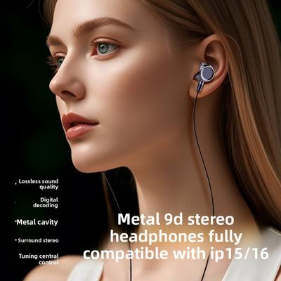 9D HIFI Высокое качество Внутриканальные наушники 3,5 мм AUX/Type-C Цифровые наушники Стерео Проводная гарнитура с микрофоном Вкладыши для IPhone Xiaomi