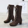 2024 зимние женские сапоги обувь 2024 винтажные ботинки на шнуровке женские круглые ковбойские высокие каблуки ботинки женские Botas Mujer