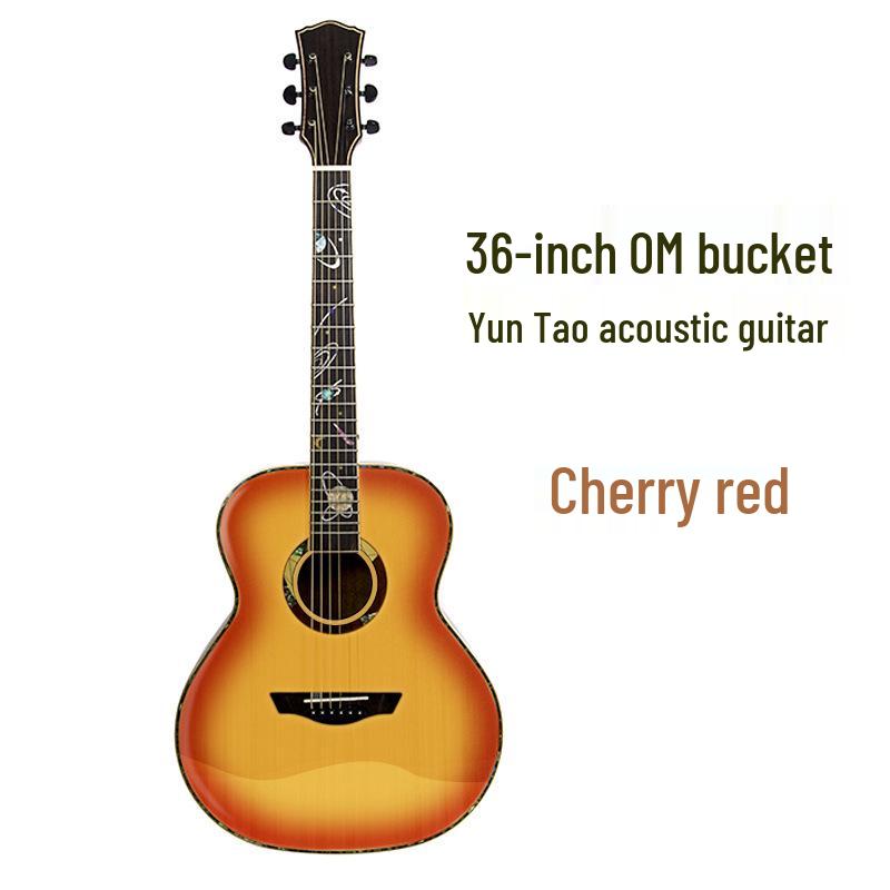 36" Cloud Peach Solid Wood Folk Guitar for Kids, Beginner Travel Guitar