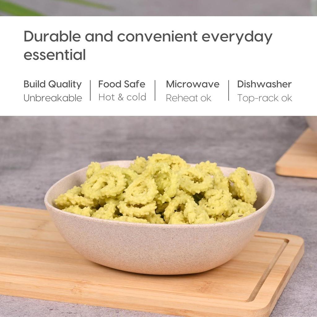 Set of 2 Earth-Friendly Multipurpose Bowls for Kitchen | 600 ml | Made with Bamboo Fibers & Rice Husk | Microwave Safe Bowl