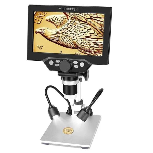 7-дюймовый цифровой USB-микроскоп с ЖК-дисплеем, увеличение 1200X, портативная камера 12MP 1080P, видеорегистратор, вид с ПК