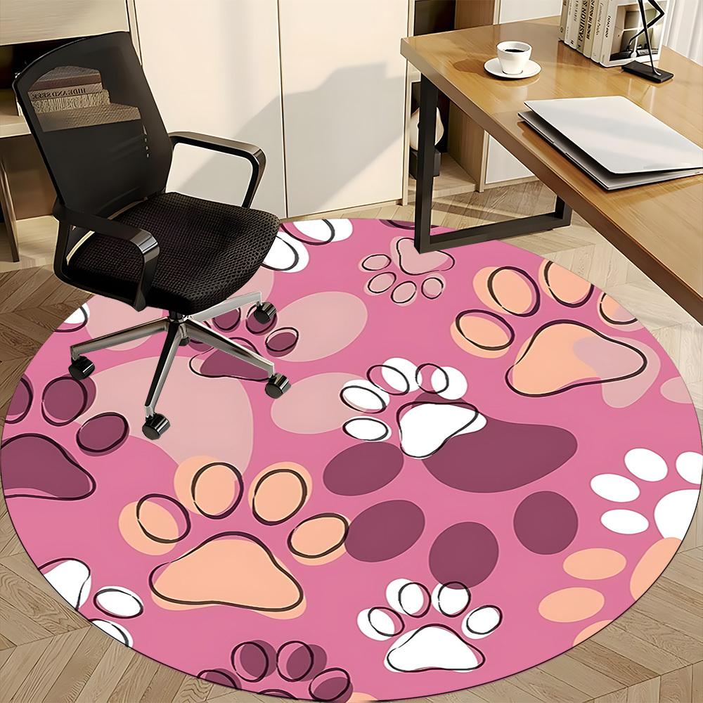 1pc Paw Prints Office Round Area Rug, Indoor Mat Suitable For Office, Under Office Chairs Bedroom Living Room Home Decor, Room Deco186