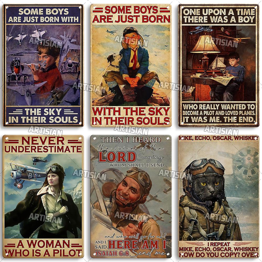 Artisian Flying Metal Sign Pilot Tin Plaque Flight Attendant Decorative Poster Wall Decor Garage Bar Pub Club Hotel Cafe Kitchen