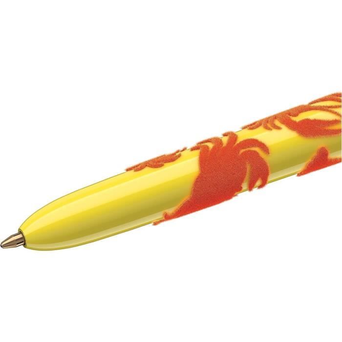 Четырехцветные шариковые ручки Велюр - BIC - Средняя - Упаковка из 3 штук - Декор джунглей - Точное письмо