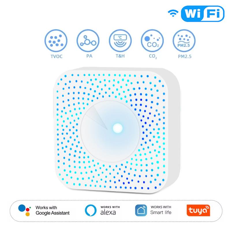 Tuya ZigBee/WiFi Детектор качества воздуха PM2.5 Формальдегид ЛОС CO2 Температура Влажность 6-в-1 Умный датчик Air Box Через Alexa Google