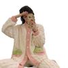 Женская осенне-зимняя жаккардовая пижама из кораллового флиса, милый кардиган с V-образным вырезом, толстая и уютная домашняя одежда