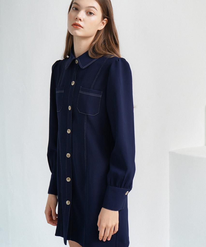 Bye Bye Seop Stitch Mini Dress Navy [T13]