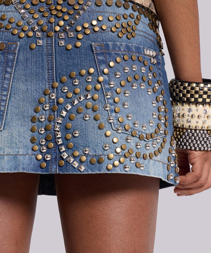 Jeidideuleondeon (W) Studded Denim Mini Skirt Blue