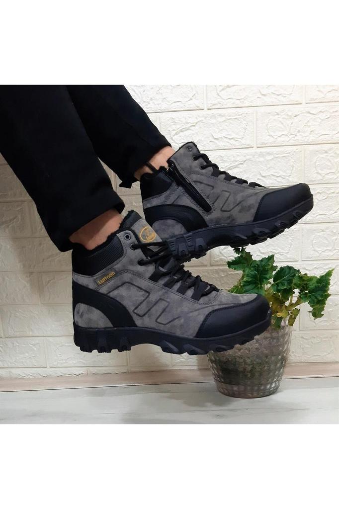 Men's Fashion Flat Heeled Bootie Bootie Mink Black Furry Zipper Non-Slip Boots Shoes