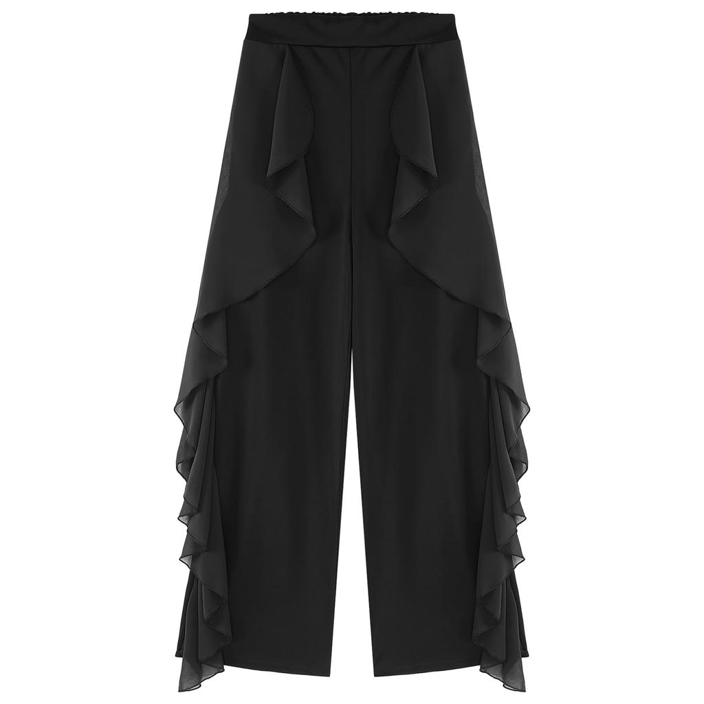 Женские танцевальные брюки с высокой талией и широкими штанинами, с воланами, драпировкой, для сценических выступлений, струящиеся