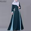 Women Casual Patchwork Loose Long Sleeve Muslim Dress