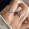 Glacier Blue Star Moon Zircon Pearl Opening Ring Women'S Personality Exquisite Fashion Trend Versatile Ring Ring